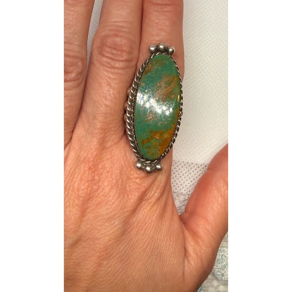 Navajo Sterling Silver & Royston Turquoise Ring Signed DS Size 9.25 2-Inch Long - Picture 4 of 7